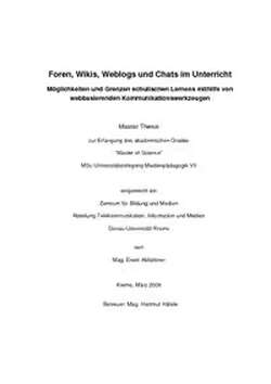 Foren, Wikis, Weblogs und Chats im Unterricht