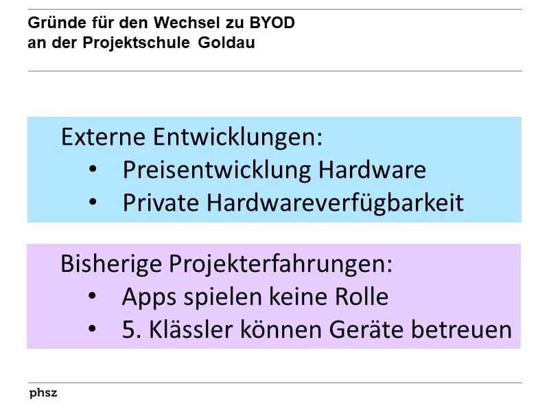 Gründe für den Wechsel zu BYOD an der Projektschule Goldau