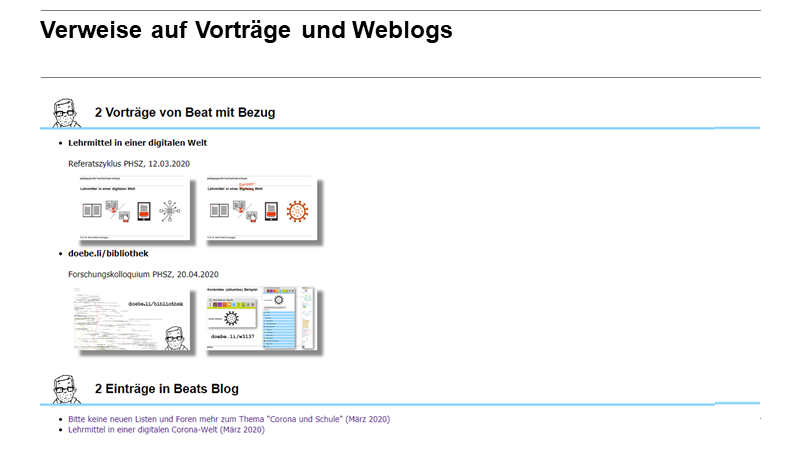 Verweise auf Vorträge und Weblogs