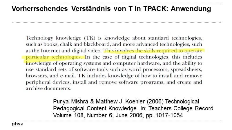 Vorherrschendes Verständnis von T in TPACK: Anwendung