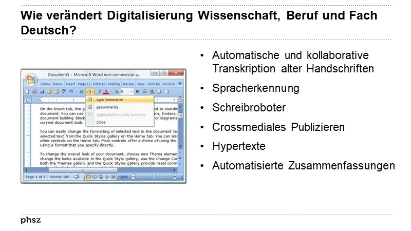 Wie verändert Digitalisierung Wissenschaft, Beruf und Fach Deutsch?