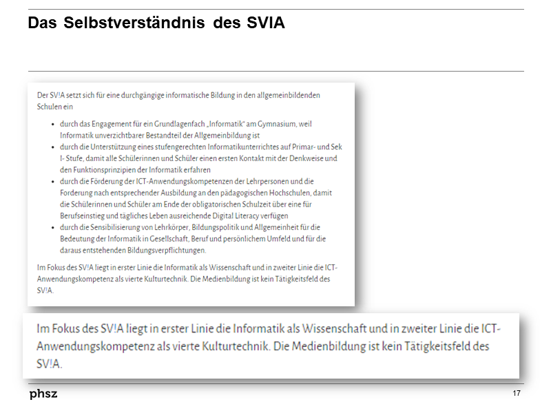 Das Selbstverständnis des SVIA