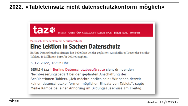 2022: «Tableteinsatz nicht datenschutzkonform möglich»