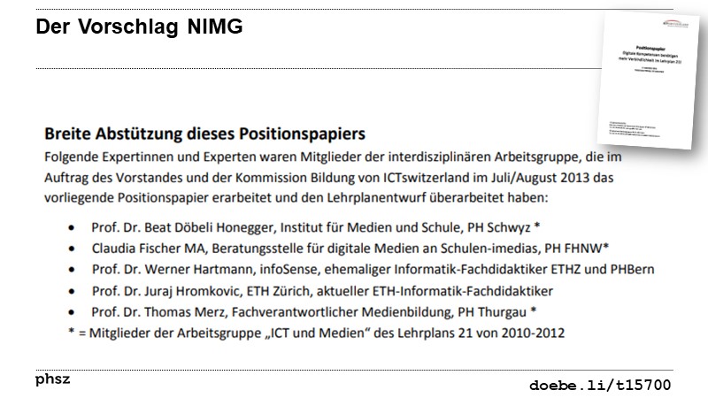 Der Vorschlag NIMG (II)