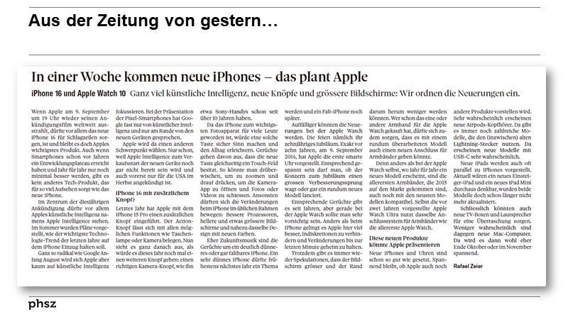Aus der Zeitung von gestern…	