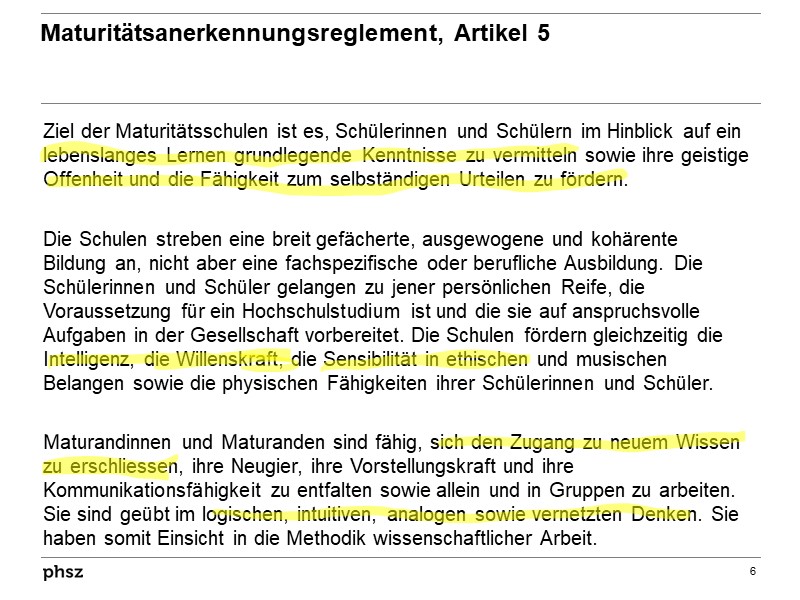 Maturitätsanerkennungsreglement, Artikel 5