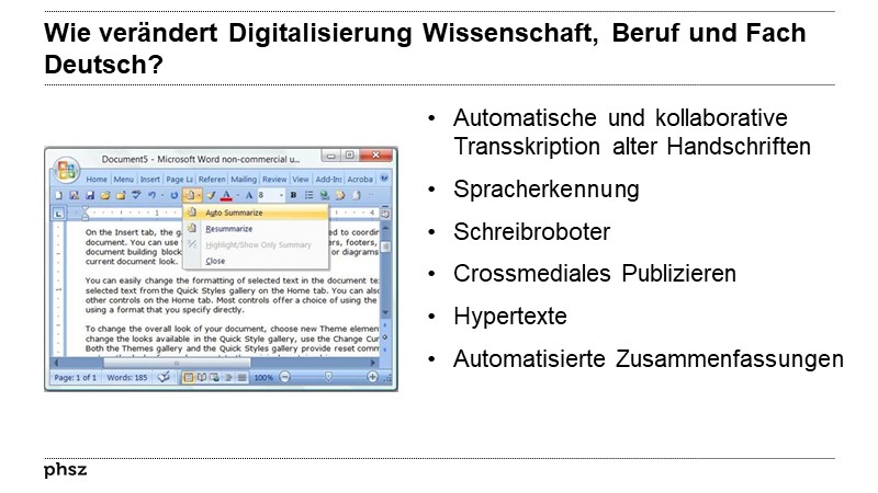 Wie verändert Digitalisierung Wissenschaft, Beruf und Fach Deutsch?