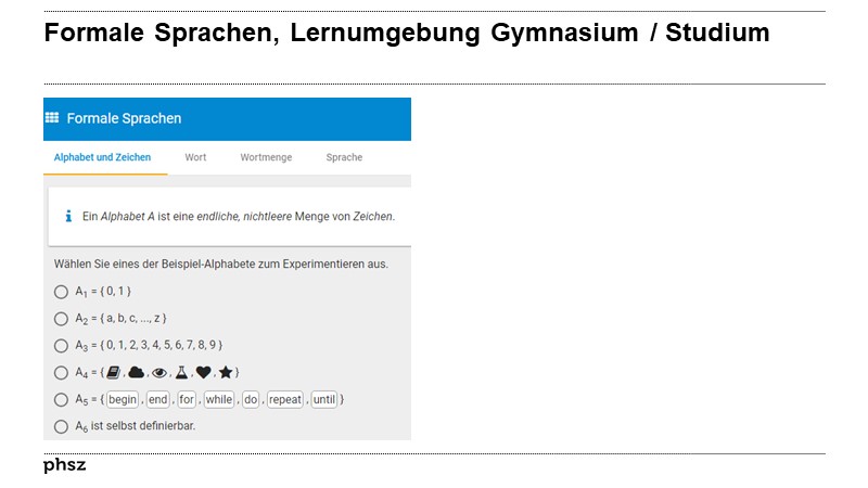 Formale Sprachen, Lernumgebung Gymnasium / Studium