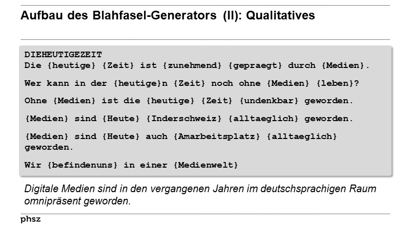 Aufbau des Blahfasel-Generators (II): Qualitatives