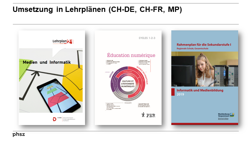 Umsetzung in Lehrplänen (CH-DE, CH-FR, MP)