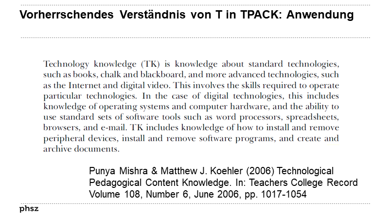 Vorherrschendes Verständnis von T in TPACK: Anwendung