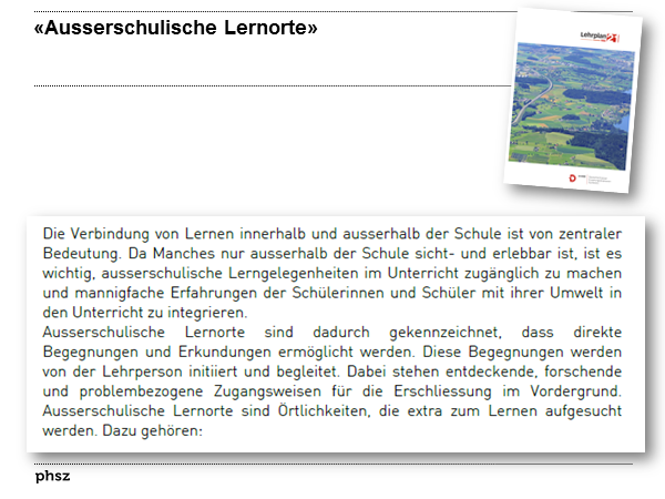 NMG-Lehrplan: Ausserschulische Lernorte