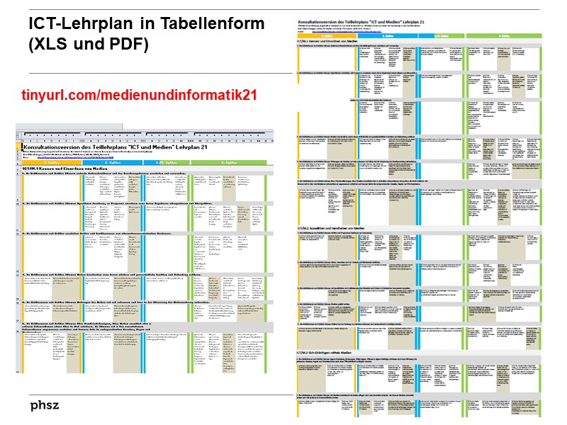 ICT-Lehrplan in Tabellenform (XLS und PDF)