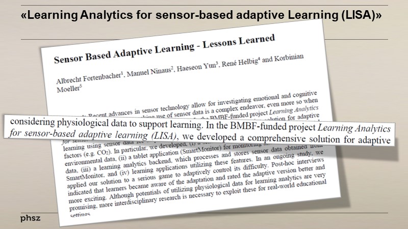 «Learning Analytics for sensor-based adaptive Learning (LISA)»