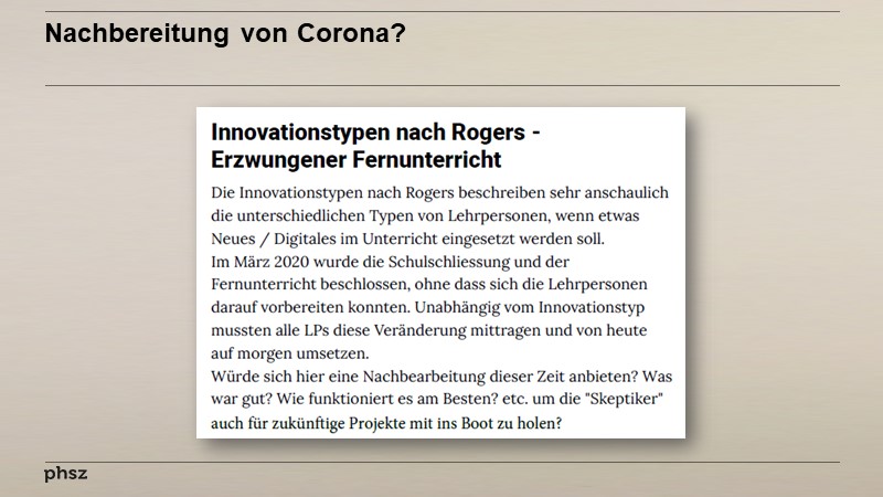 Nachbereitung von Corona?