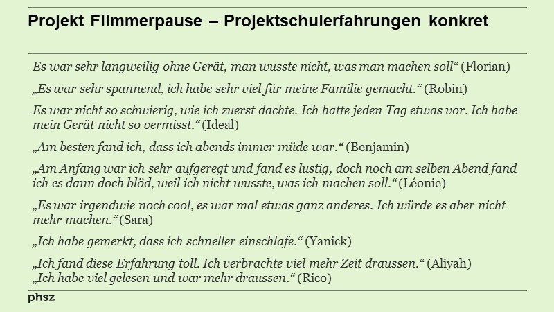 Projekt Flimmerpause – Projektschulerfahrungen konkret