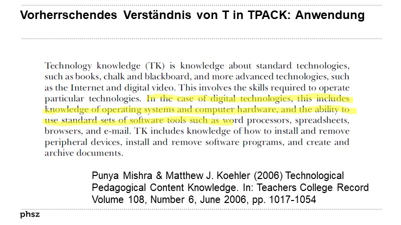 Vorherrschendes Verständnis von T in TPACK: Anwendung