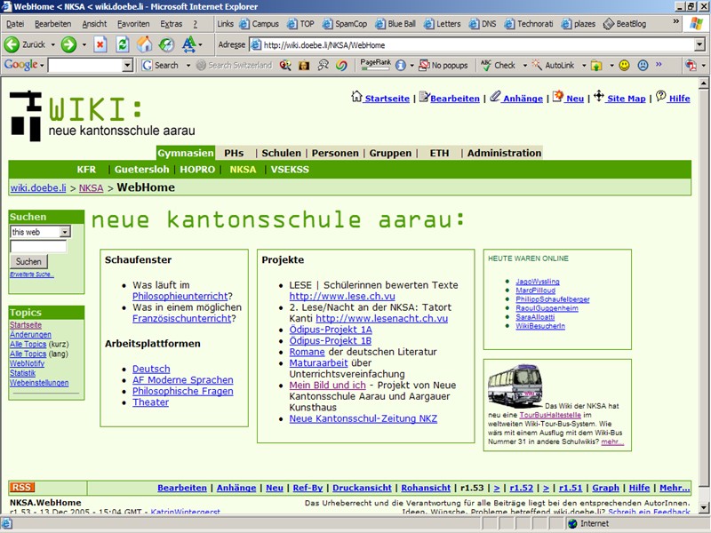 Die Startseite eines Schulwikis