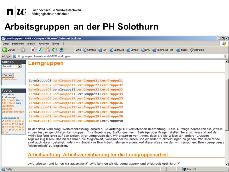 Arbeitsgruppen an der PH Solothurn