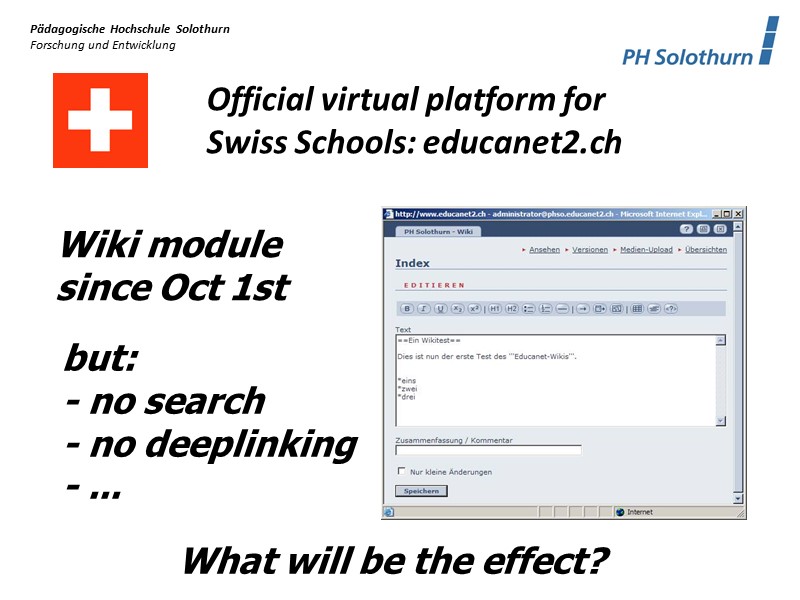 Wiki in educanet2 in Switzerland